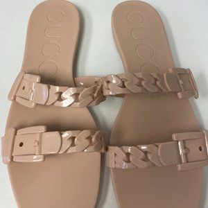 Gucci Teena Jelly Rubber Slides Sandals Slip On Perfect Pink Size 8